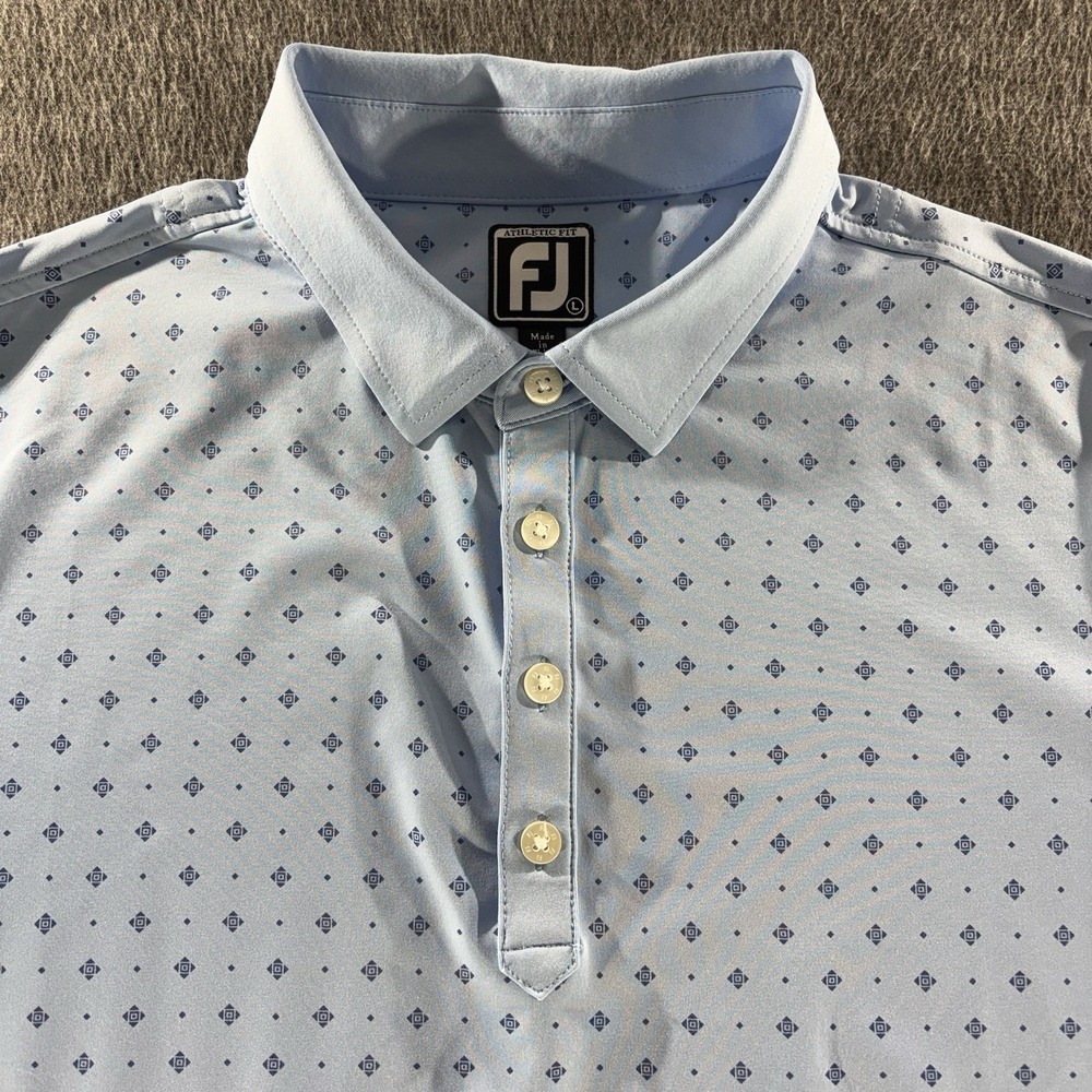 Footjoy Polo Shirt Men L Geometric Athletic Fit Performance Stretch Golf